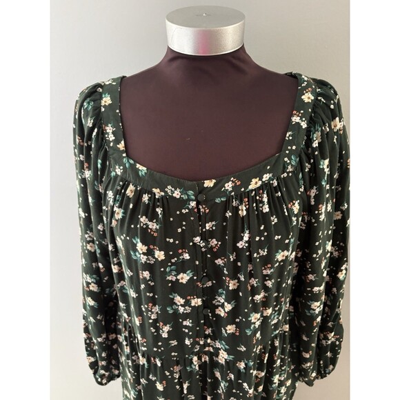 Old Navy Maxi Dress Size L Green Floral Tiered Prairie Forest Whimsigoth Modest - Picture 2 of 16